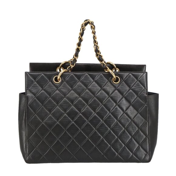 CHANEL Matelasse Chain Hand Bag Lamb Skin Black Gold CC Auth - Picture 3 of 16